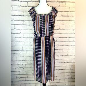 Merona Purple Geometric Boho Mid Length Dress with Ruffle Sleeves size 1X